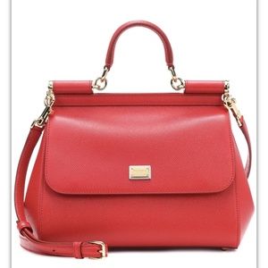 DOLCE & GABBANA Medium Sicily Handbag In Dauphine Leather In Red